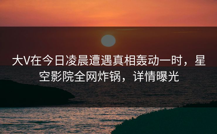 大V在今日凌晨遭遇真相轰动一时，星空影院全网炸锅，详情曝光