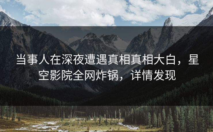 当事人在深夜遭遇真相真相大白，星空影院全网炸锅，详情发现