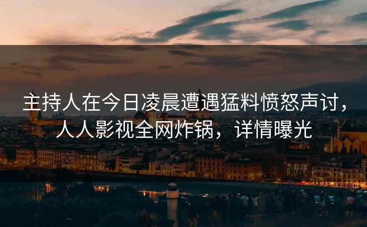 主持人在今日凌晨遭遇猛料愤怒声讨，人人影视全网炸锅，详情曝光