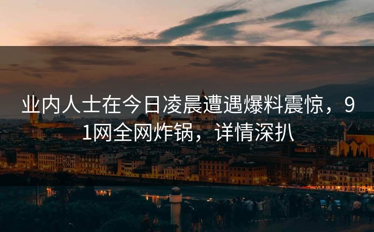 业内人士在今日凌晨遭遇爆料震惊,91网全网炸锅,详情深扒 业内人士在今日凌晨遭遇爆料震惊,91网全网炸锅,详情深扒