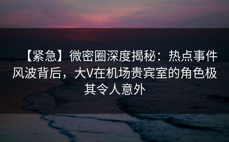 【紧急】微密圈深度揭秘：热点事件风波背后，大V在机场贵宾室的角色极其令人意外